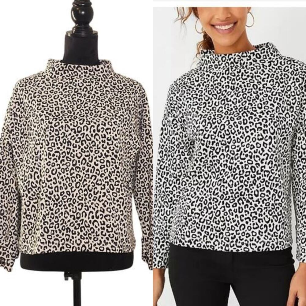 ANN TAYLOR Mock Neck Animal Print Sweater, Size Medium